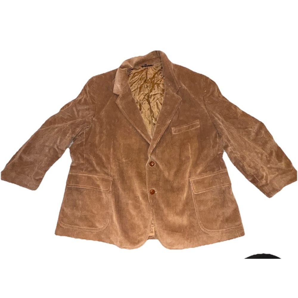 Vtg Garrison Park Tan Corduroy Blazer Sport Jacket Men Large Elbow Patch